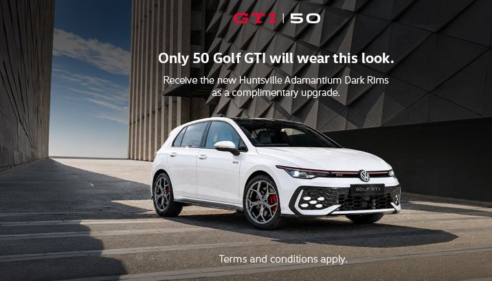 Be among the first 50 owners to receive complimentary Huntsville Adamantium Dark Rims with your new Golf GTI.